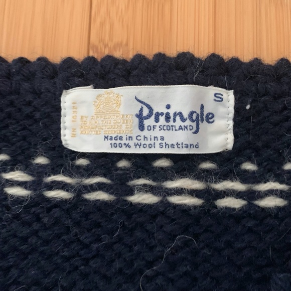 Vintage Pringle Of Scotland Knit Cardigan Sweater 100% Wool Shetland Small 1960s - Picture 6 of 11